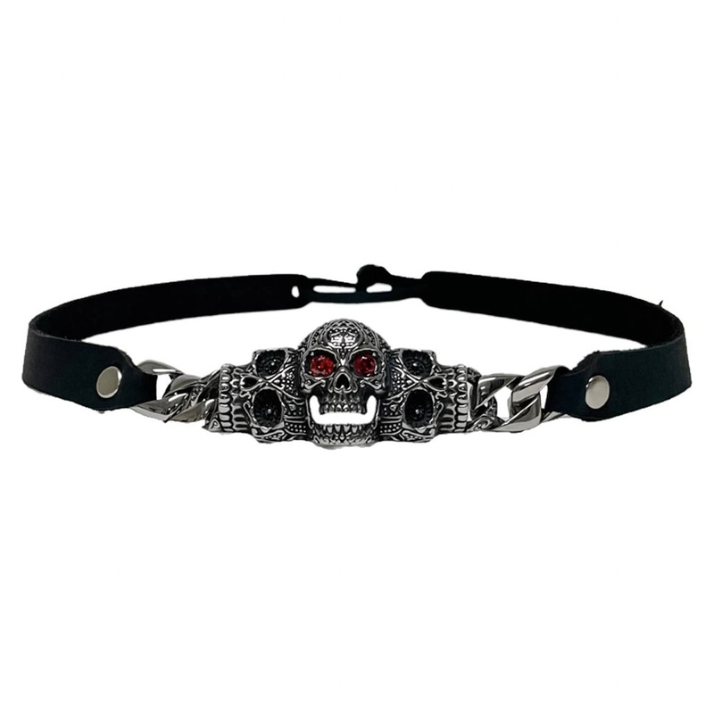 Red Eye Skull | Metal Chain Hat Band Black