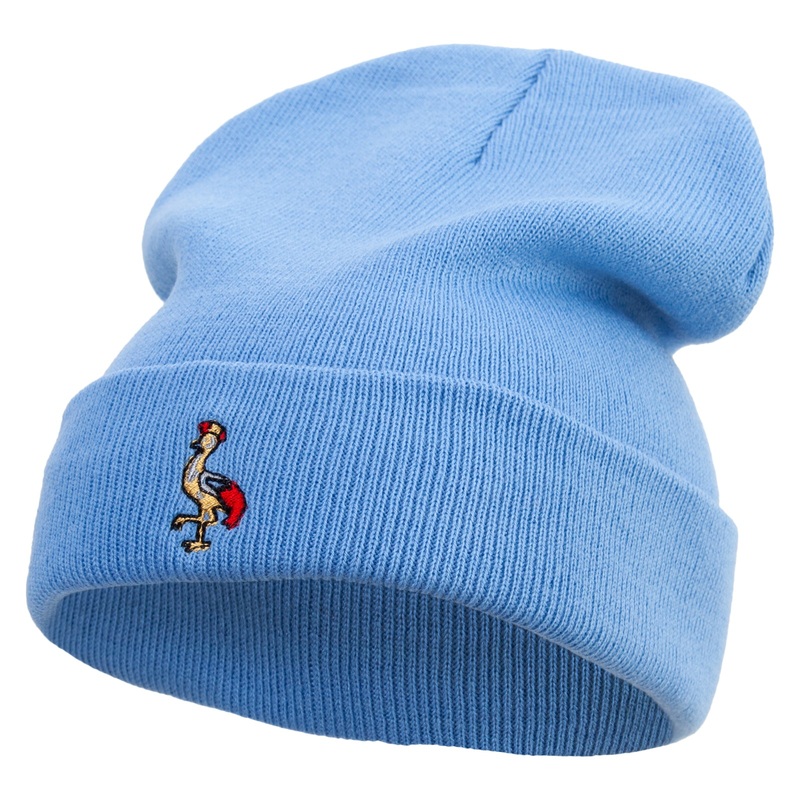 Uganda Crane Logo Embroidered 12 Inch Long Knitted Beanie Sky Blue One Size