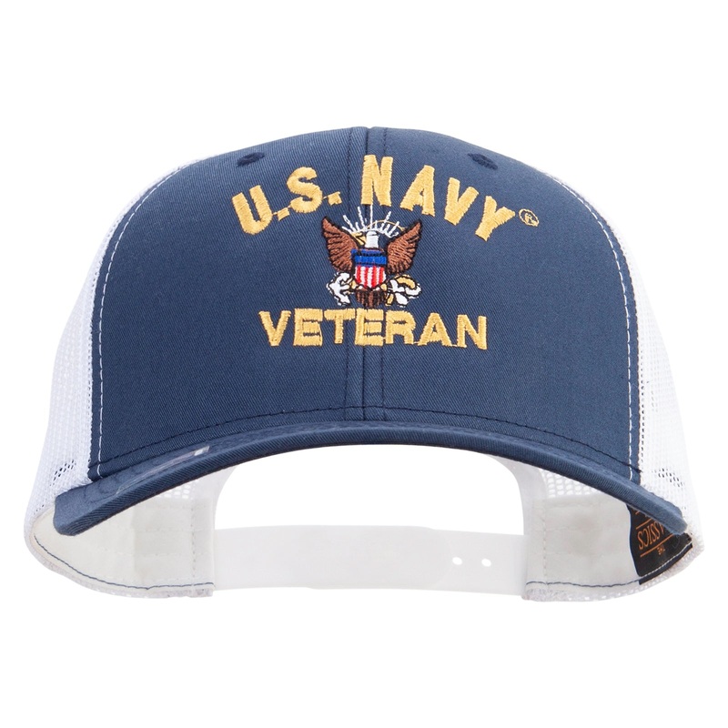 US Navy Veteran Embroidered Contrast Trucker Cap Navy White One Size