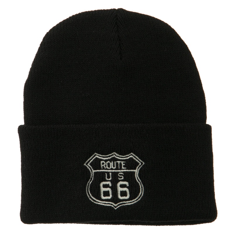US Route 66 Embroidered Long Beanie Black One Size