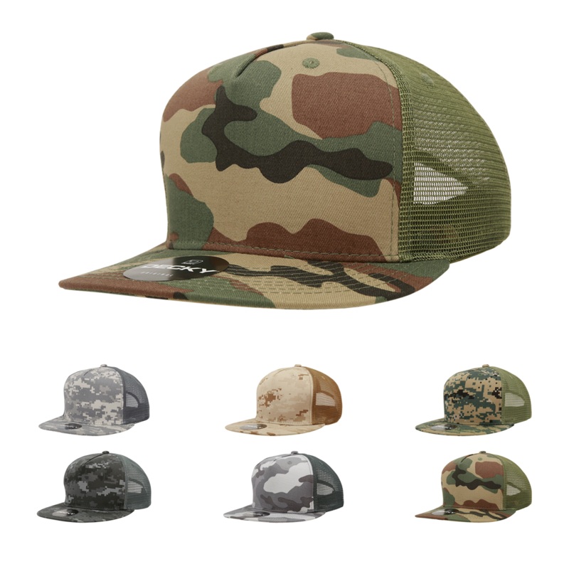 5 Panel Camo Trucker Hats Snapback Flat Bill Mesh Caps – Decky 1040 ACU Camo