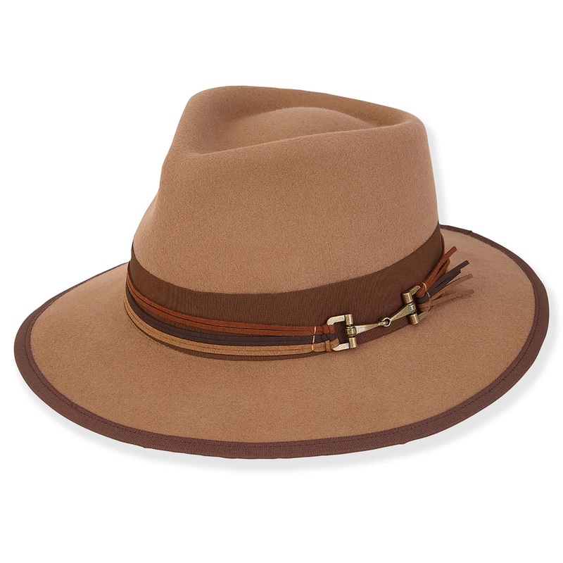 Adora Wool Hat – Wool Felt Fedora Grosgrain Ribbon Trim Tan OS