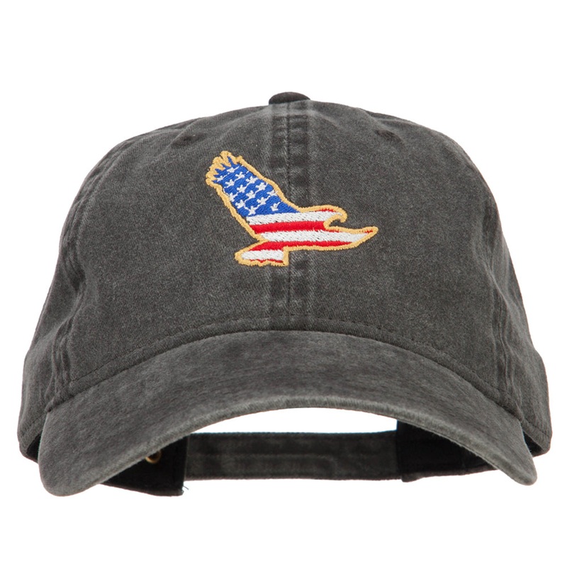 Eagle USA Flag Embroidered Washed Buckle Cap Black One Size