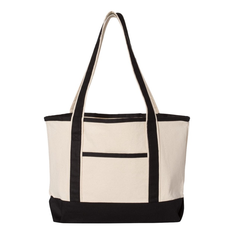 Q-Tees 20L Small Deluxe Tote, Heavy Cotton Canvas Tote Bag – Q125800 Natural/Black