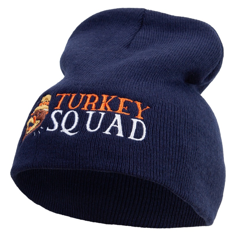 Turkey Squad Embroidered 8 inch Acrylic Short beanie Navy One Size