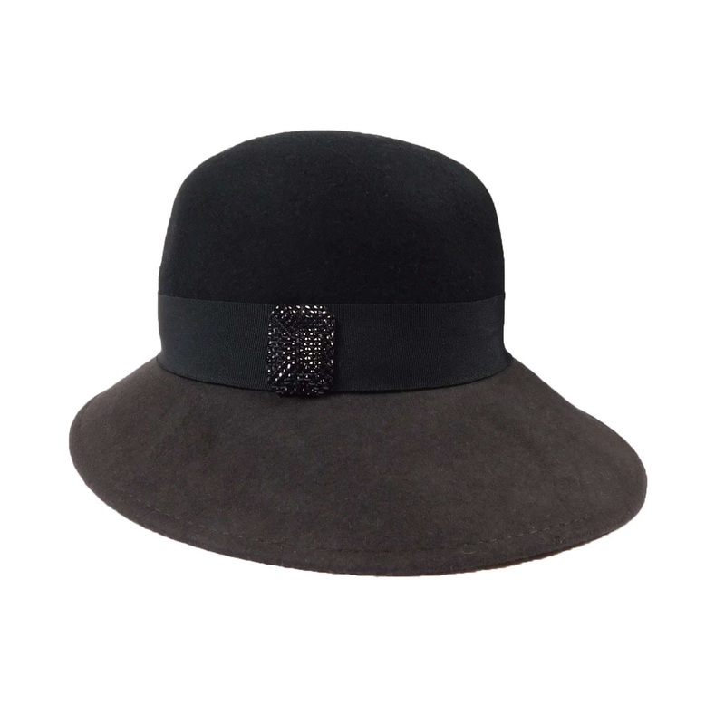 Wide Brim Cloche Style Hat – Scala Collection Hats Black and Brown