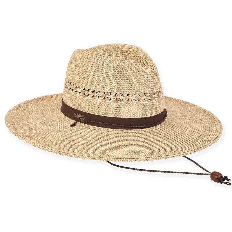 Wide Brim Tweed Gardening Hat with Chin Cord – Sun ‘N’ Sand Hats Natural OS (57 cm)