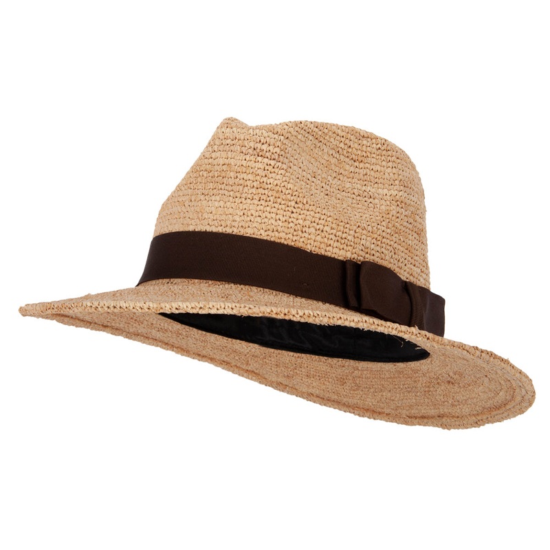Women’s Raffia Braid Double Bow Accented Large Brim Fedora Hat Natural One Size