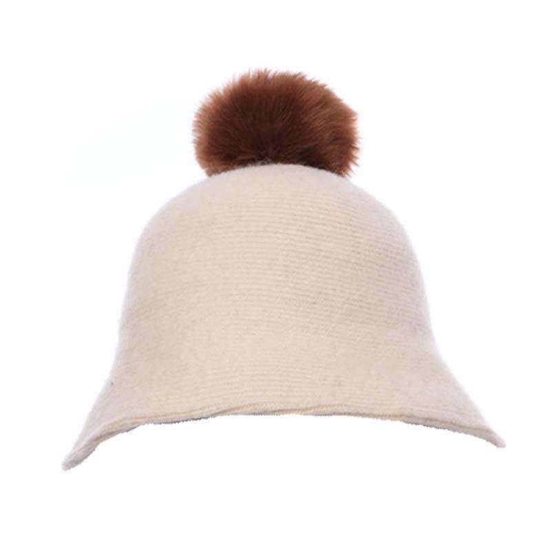 Wool Cloche with Pom Pom Winter White