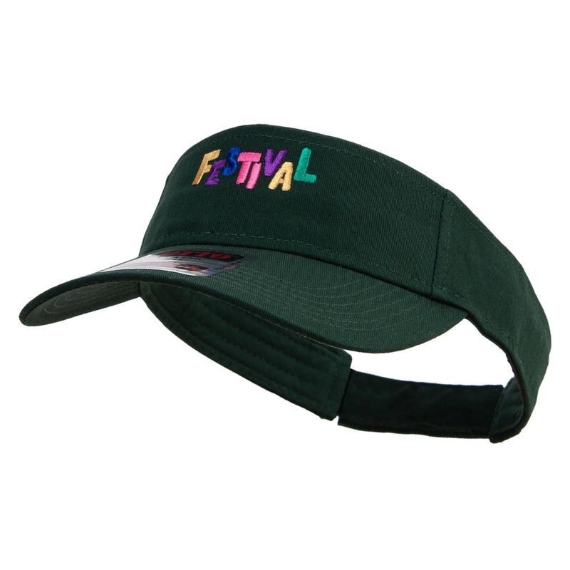 Colorful Festival Embroidered Cotton Twill Sun Visor Dk Green One Size