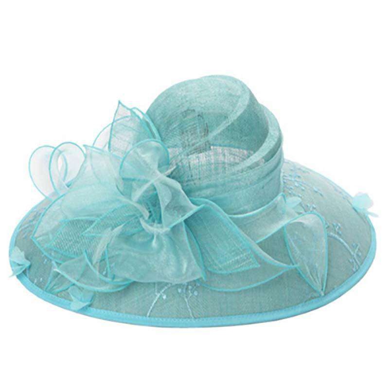 Embroidered Brim Sinamay Derby Hat Light Blue