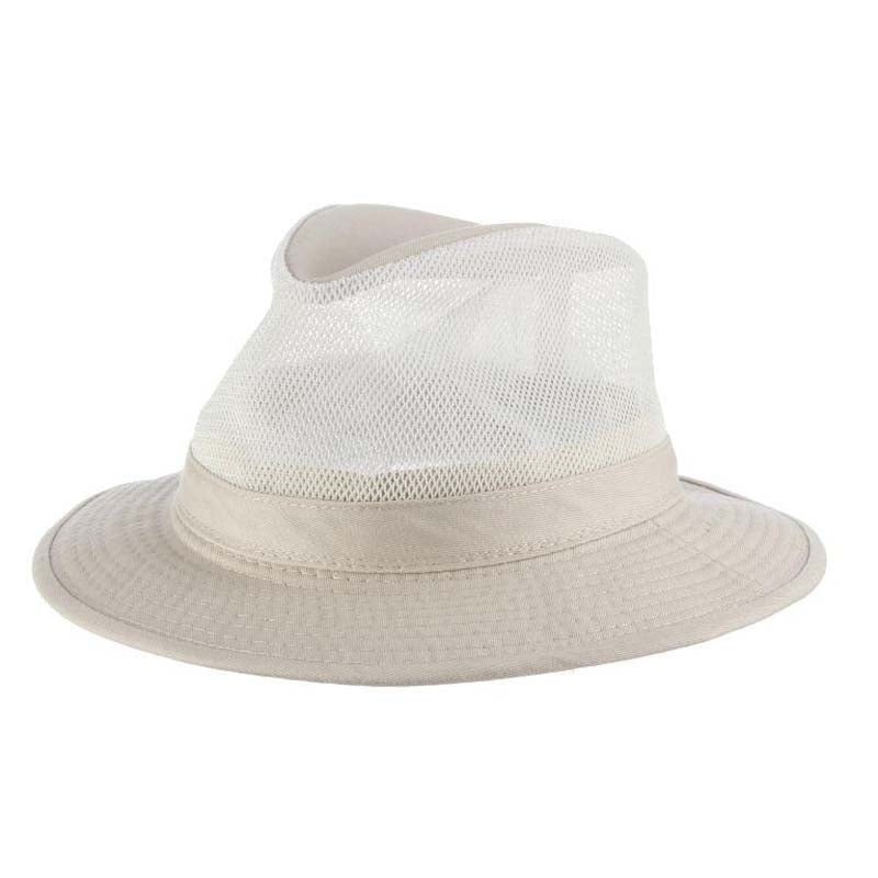 Garment Washed Twill Mesh Crown Safari Hat – Dorfman Hat Co. Putty Small (55 cm)