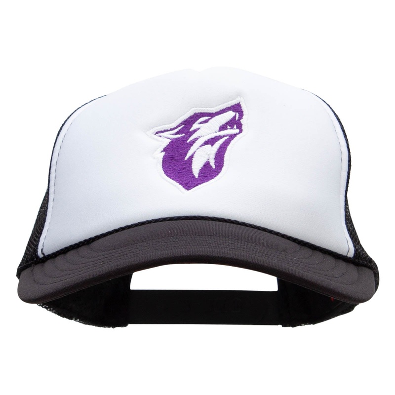 Howling Wolf Embroidered Two Tone Polyester 5 Panel Foam Front Mesh Back Cap Black White One Size