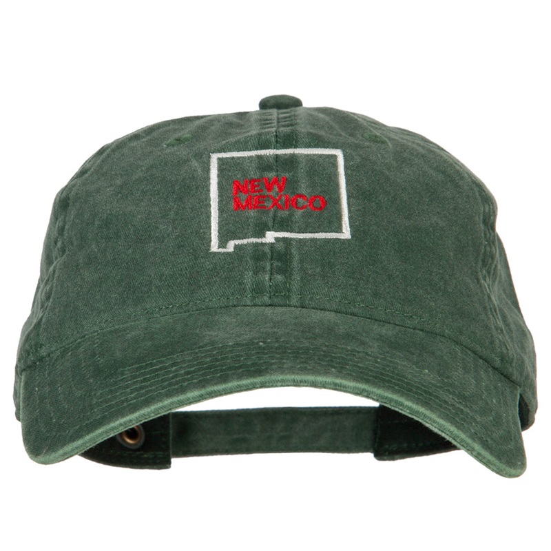 New Mexico with Map Outline Embroidered Washed Cotton Twill Cap Dk Green One Size