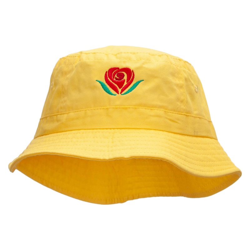 Rose Heart Embroidered Bucket Hat Yellow One Size
