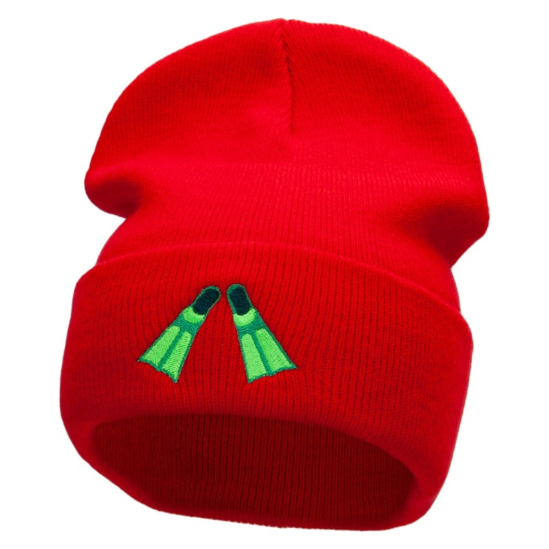 Scuba Shoes Embroidered 12 Inch Long Knitted Beanie Red One Size