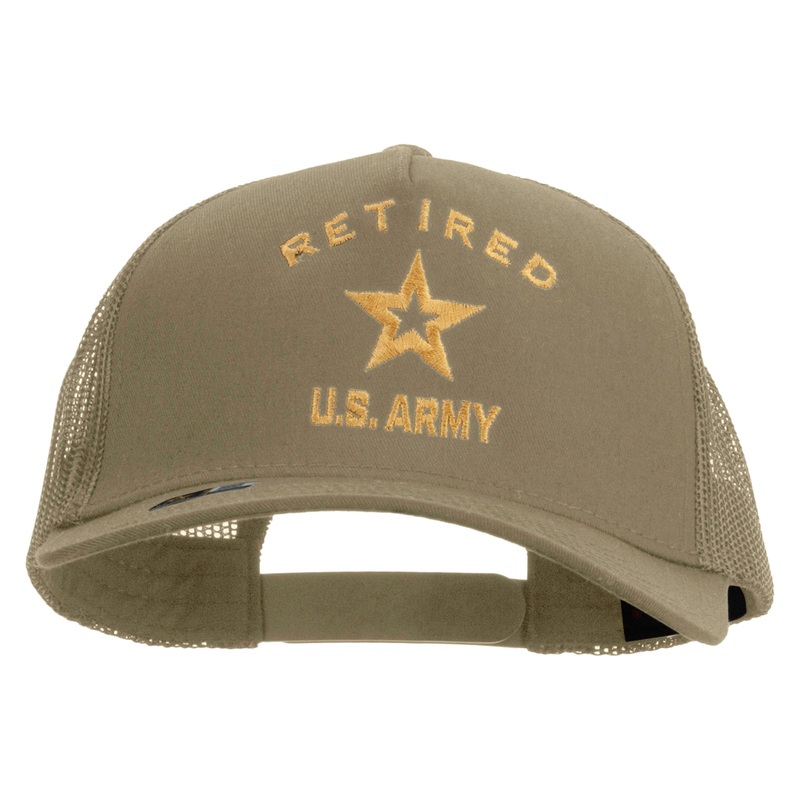 U.S. Army Retired Military Embroidered Twill 5 panel Mesh Back Cap Khaki One Size