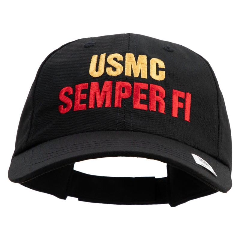 USMC Semper Fi Embroidered 6 Panel Unstructured Cotton Twill Cap Made in USA Black One Size