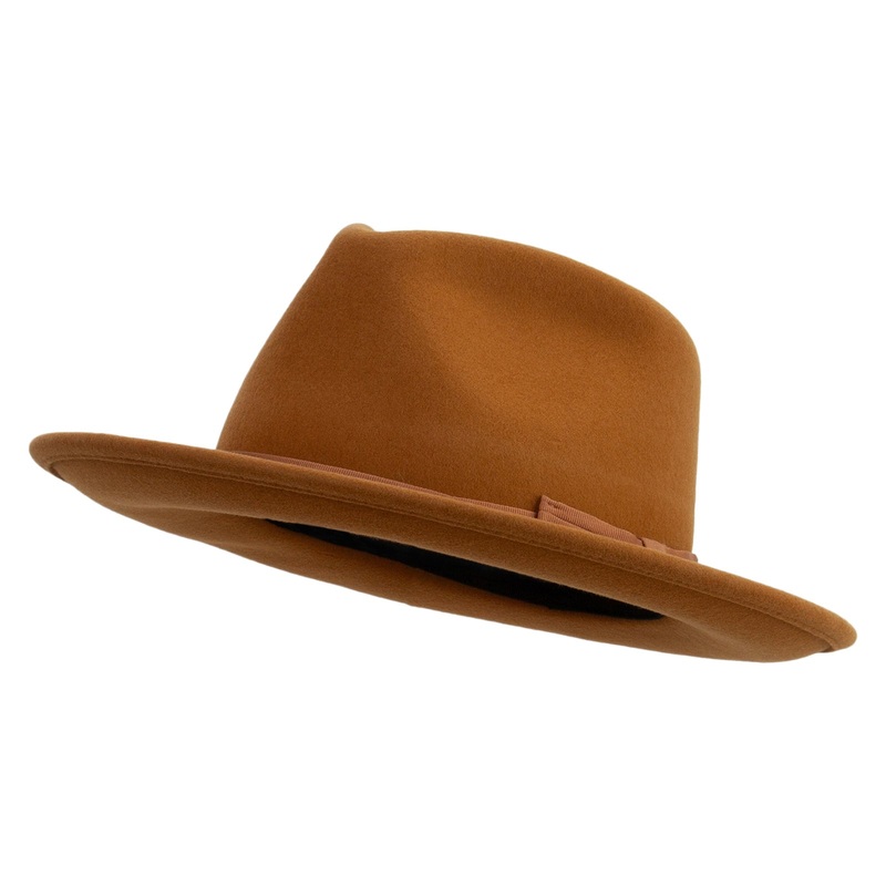 Women’s Wide Ribbon Band Fedora Hat Gold M