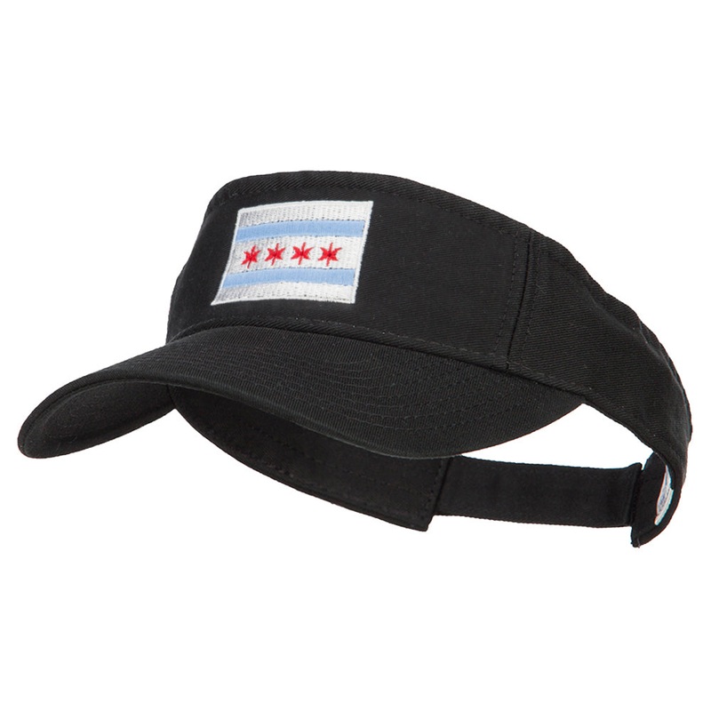 Chicago City Flag Embroidered Pro Style Cotton Washed Visor Black One Size
