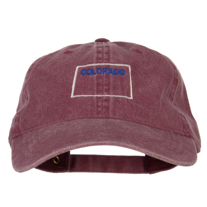 Colorado with Map Outline Embroidered Washed Cotton Cap Maroon One Size