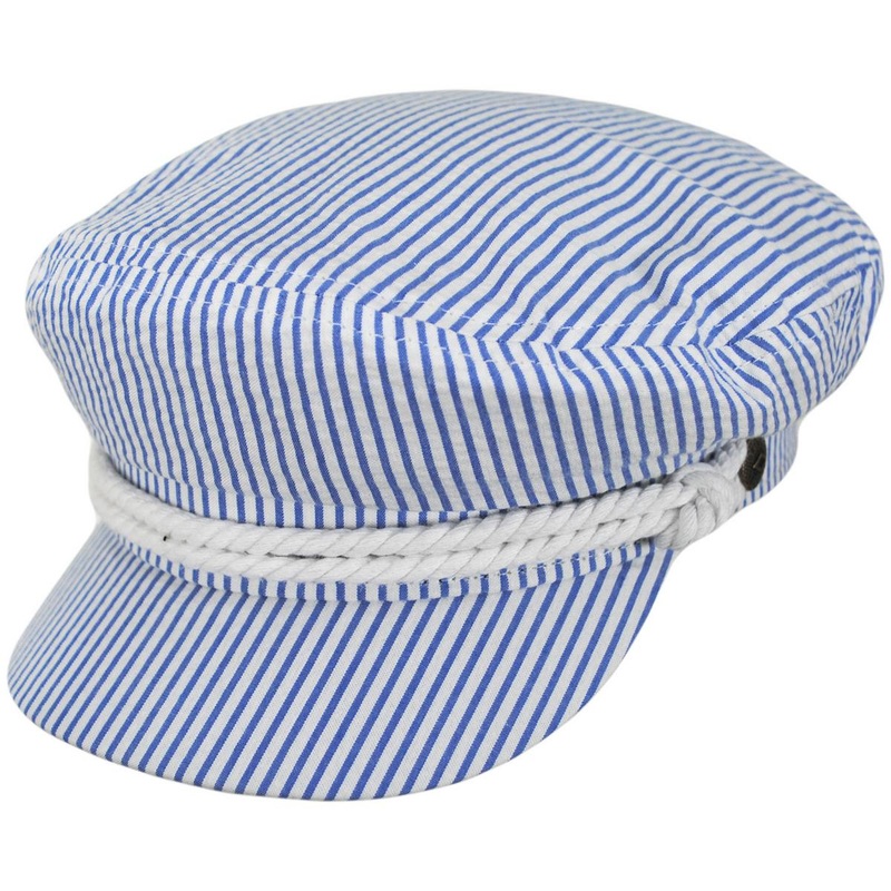 Cotton Striped Seersucker Fiddler Cap OFF WHITE/BLUE SEERSUCKER S