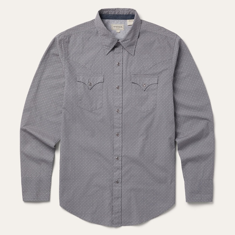 Diamond Print Western Shirt Grey S
