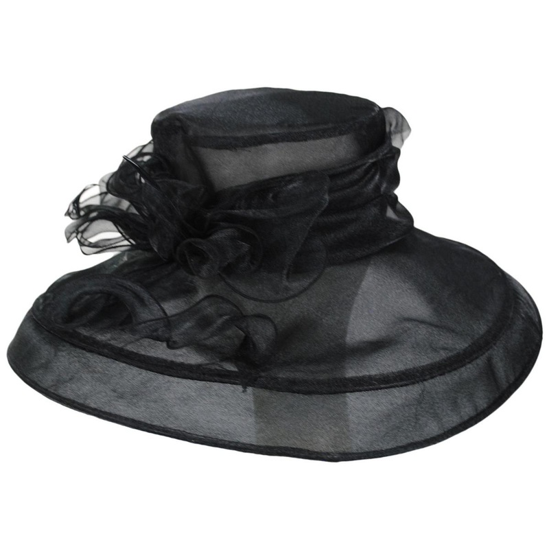 Luxe Noir Organza Boater Dress Hat BLACK ONE SIZE FITS MOST