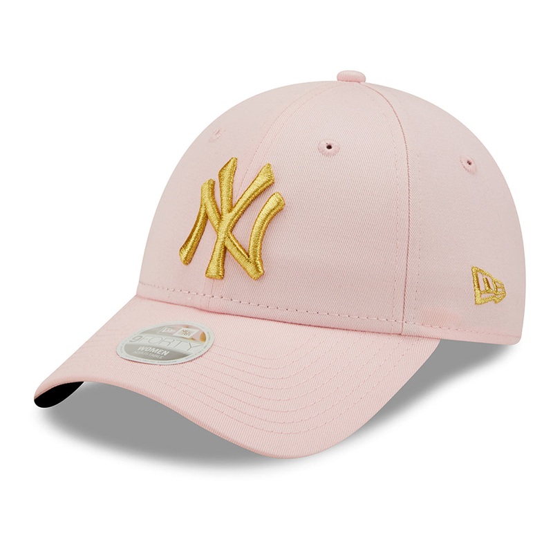 New Era Womens 9FORTY New York Yankees Baseball Cap – MLB Metallic Logo – Pink-Gold Adjustable