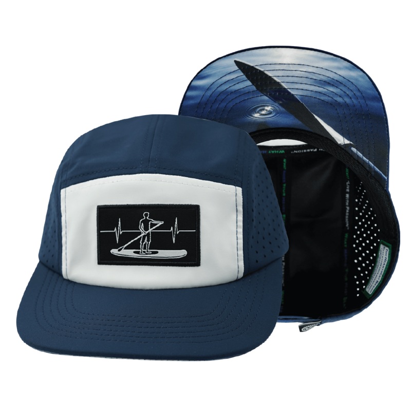 Paddle Board Hat – 5 Panel – Navy / White – Laser Mesh