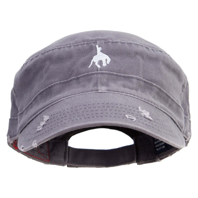 Simple Cowboy Logo Embroidered Enzyme Frayed Solid Army Caps Grey One Size