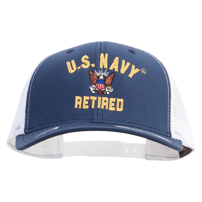 US Navy Retired Embroidered Contrast Trucker Cap Navy White One Size