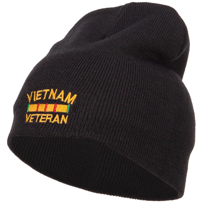 Vietnam Veteran Embroidered Short Beanie Black One Size