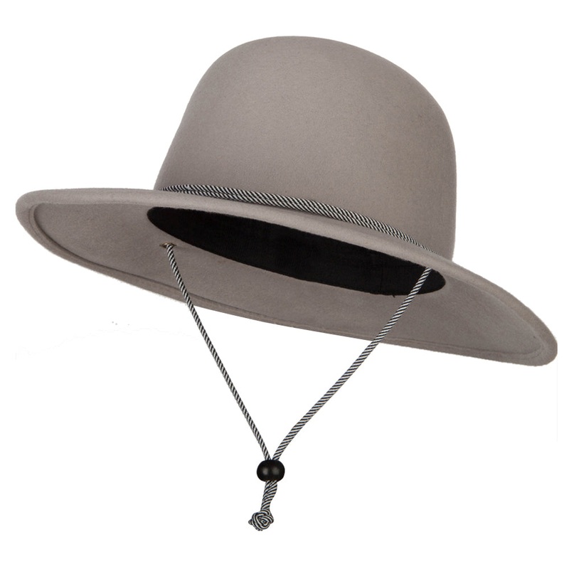 Women’s Wool Satin Rope Band Detailed with Chin Cord Boho Style Brim Bucket Hat Grey One Size
