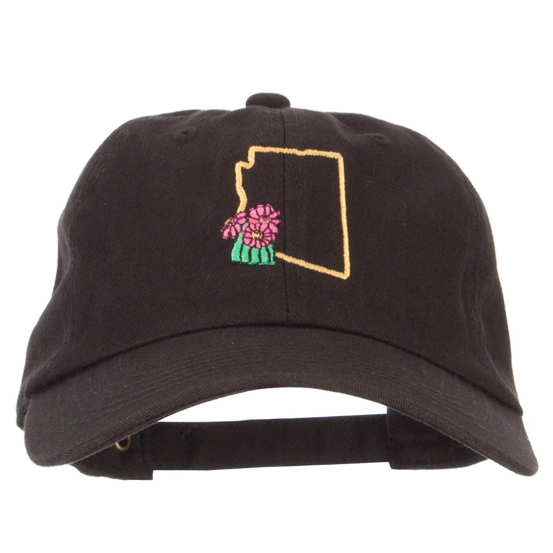 Arizona Saguaro with Map Embroidered Unstructured Washed Cap Black One Size