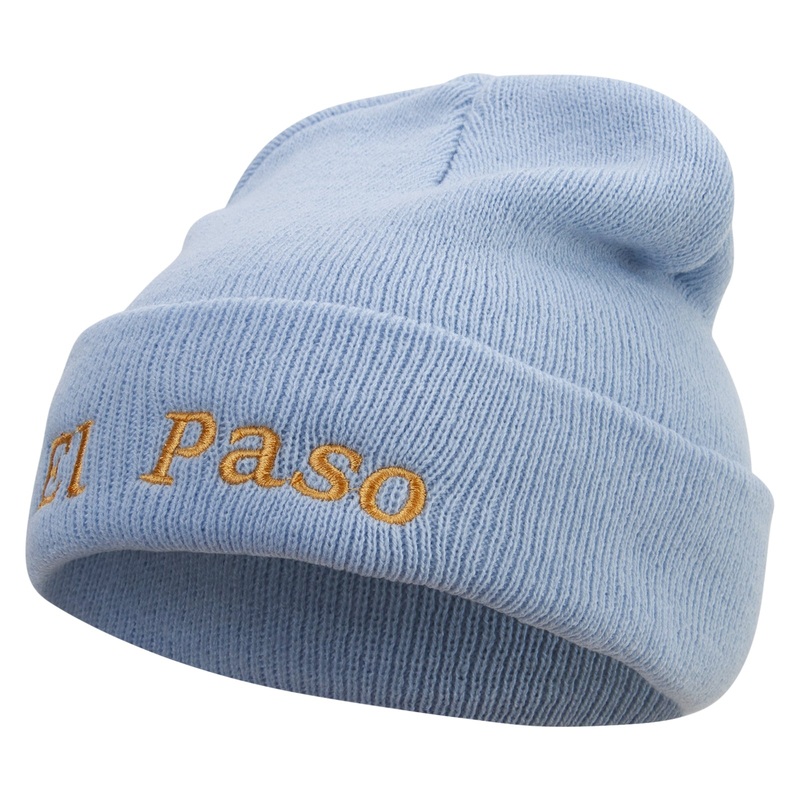 El Paso Logo Embroidered Super Stretch Knit Watch Cap Beanie Columbia Blue One Size