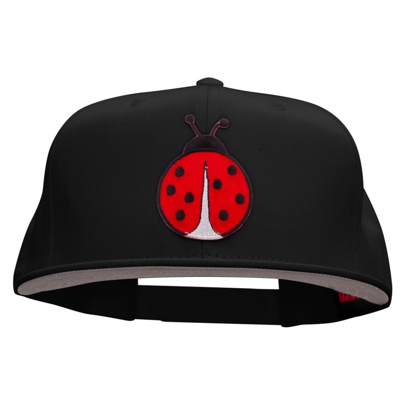 Large Lady Bug Patched Superior Cotton Twill Flat Bill Snapback Prostyle Cap Black One Size