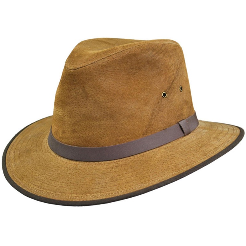 Nubuck Leather Safari Fedora Hat CHESTNUT S