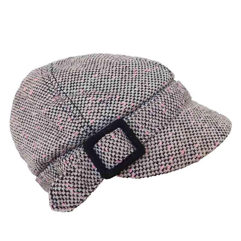 Pink Tweed Cap with Buckle by Jeanne Simmons Hats Pink