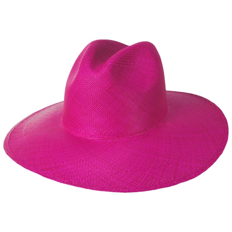Ranchero Panama Straw Fedora Hat FUCHSIA M