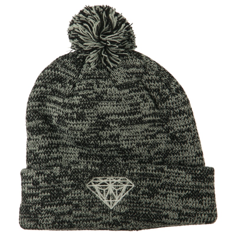 Small Diamond Embroidered Pom Beanie Marled One Size