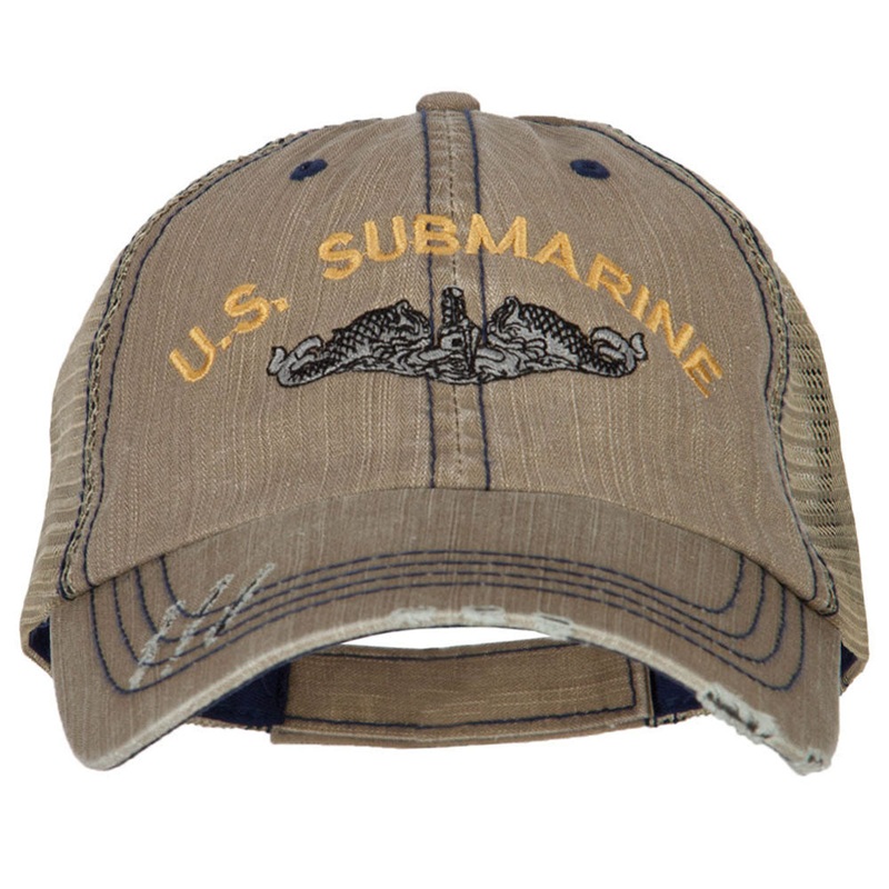 US Submarine Embroidered Low Profile Cotton Mesh Cap Khaki One Size