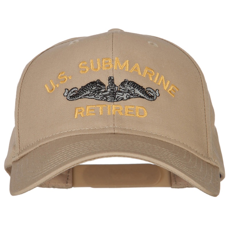 US Submarine Retired Logo Embroidered Solid Cotton Pro Style Cap Khaki One Size