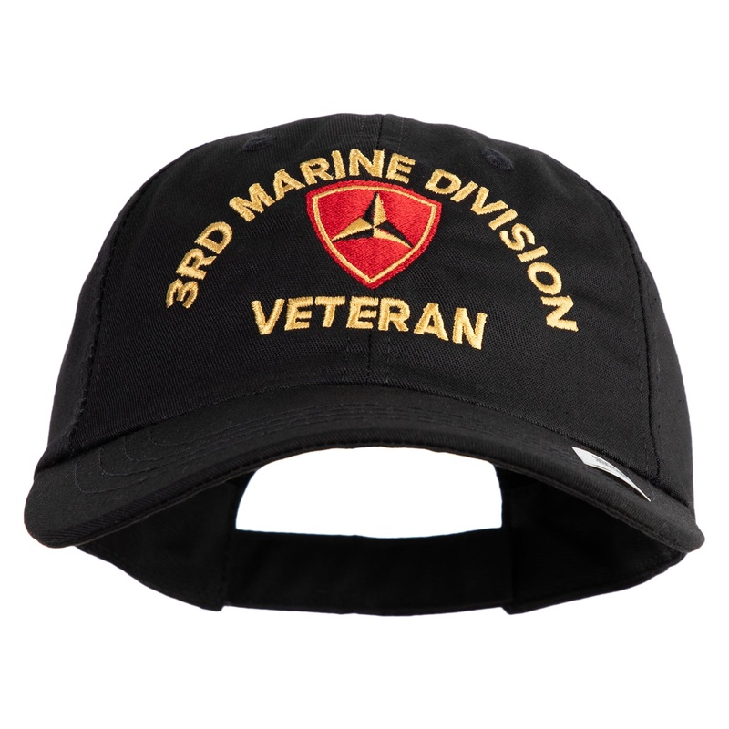 3rd Marine Division Veteran Embroidered 6 Panel Unstructured Cotton Twill Cap Made in USA Black One Size