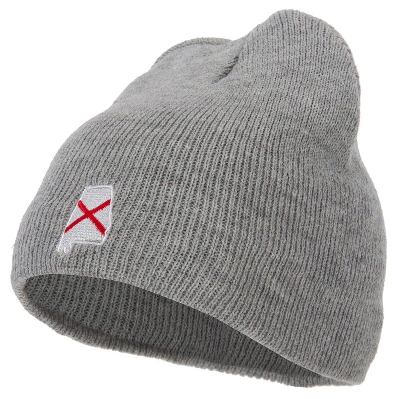 Alabama State Flag Map Embroidered 8 Inch Knitted Short Beanie Grey One Size