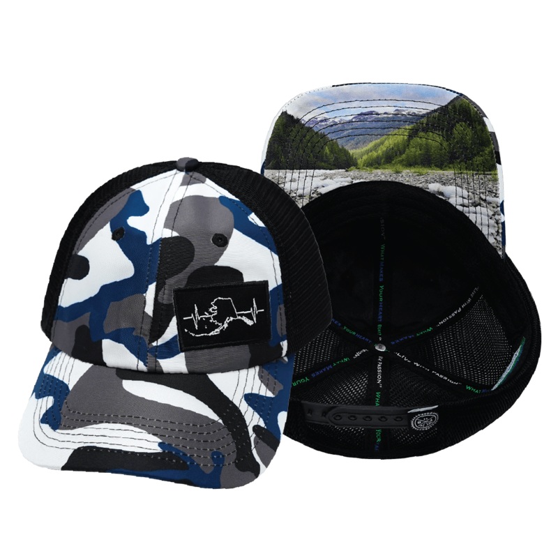Alaska Hat – Dad Hat – Camo – White / Gray / Blue / Black – Soft Trucker Mesh