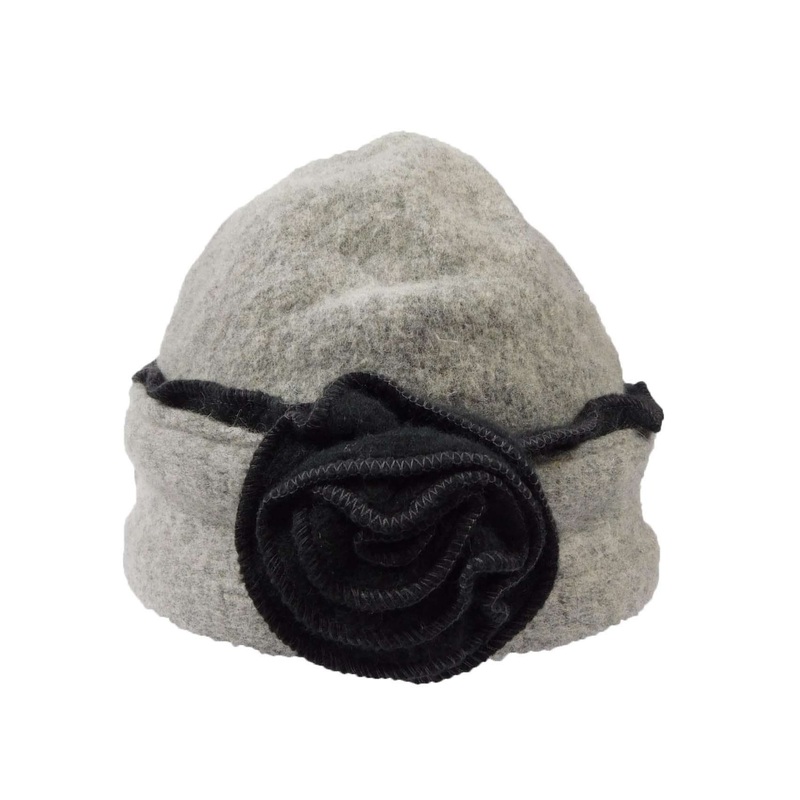 Boiled Wool Beanie with Rose
