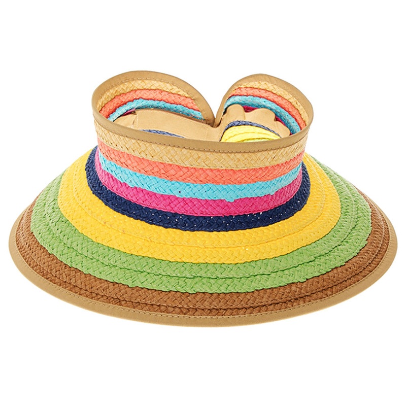 Colorful Striped Wrap Around Roll Up Sun Visor Hat – Boardwalk Style Multicolor OS