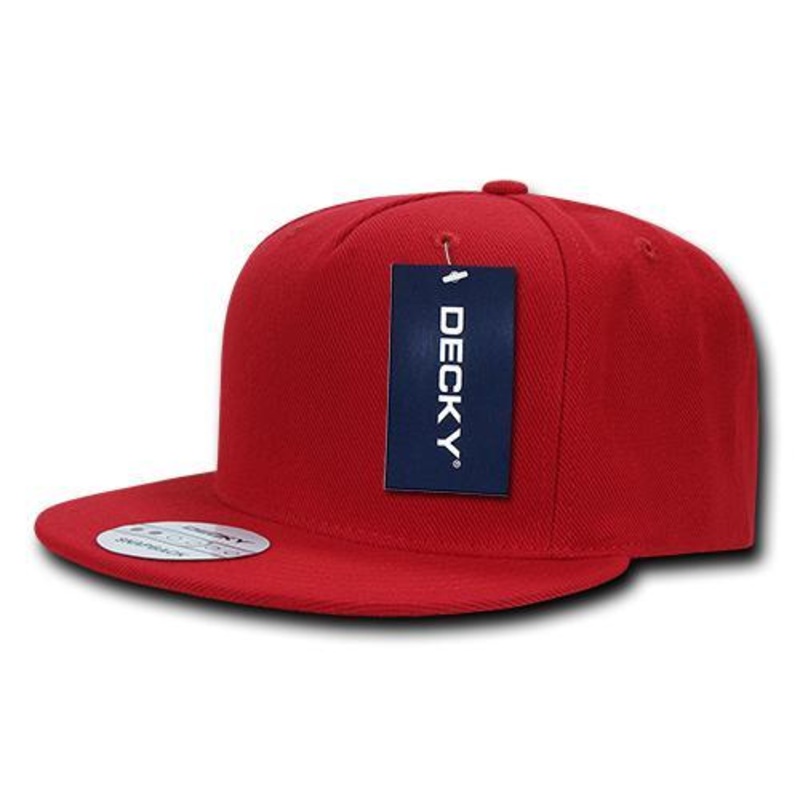 Decky 333 – Blank 5 Panel Snapback Hat, Flat Bill Red
