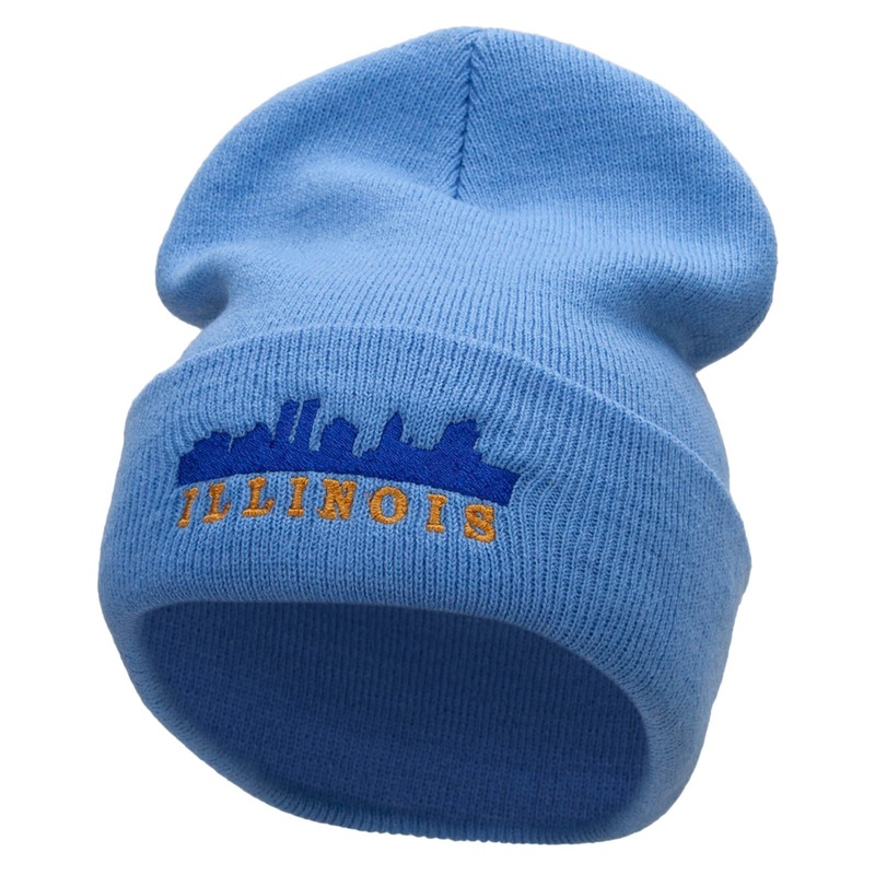 Illinois Skyline Embroidered 12 Inch Long Knitted Beanie Sky Blue One Size